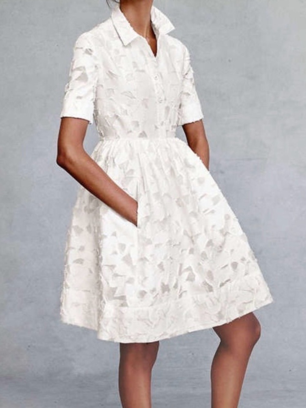 Kate Spade Tobin Dress White Lace Short-Sleeve, Collared Shirtdress, Size 12